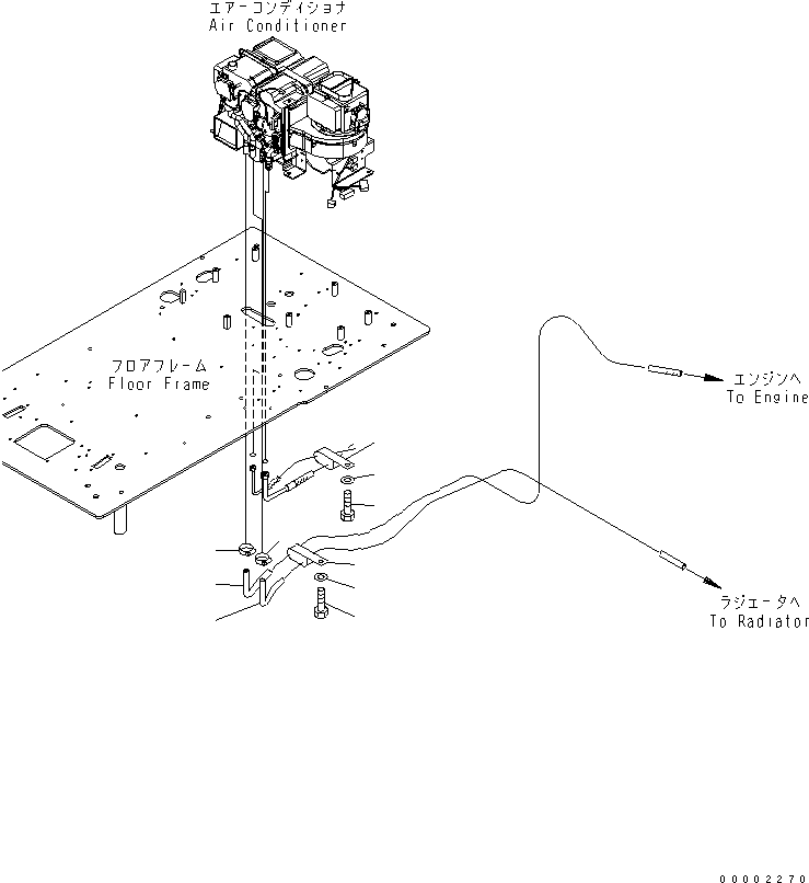 Komatsu parts book diagram for PC200LC-7-BP S/N 200001-UP: FLOOR FRAME (HEATER HOSE AND CLAMP) (FOR AIR CONDITIONER)(#200001-250000)