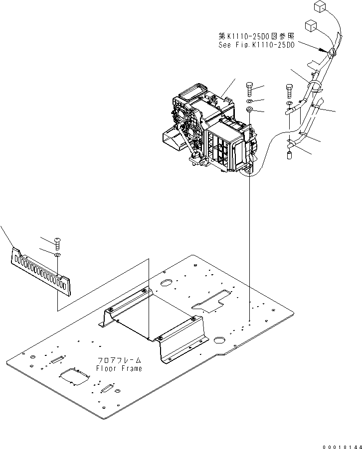 Komatsu parts book diagram for PC200LC-7-BP S/N 200001-UP: FLOOR FRAME (OPERATOR'S CAB) (AIR CONDITIONER AND FOOT COVER)(#250001-)