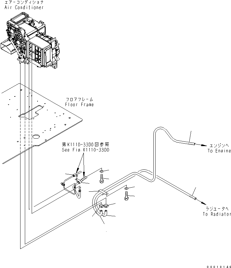 Komatsu parts book diagram for PC200LC-7-BP S/N 200001-UP: FLOOR FRAME (OPERATOR'S CAB) (HEATER HOSE AND CLAMP)(#250001-)