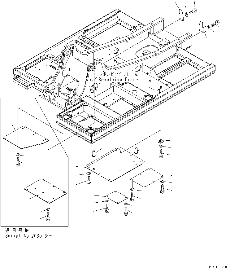 Komatsu parts book diagram for PC200LC-7-BP S/N 200001-UP: UNDER COVER (REVOLVING FRAME) (ENGINE ROOM)