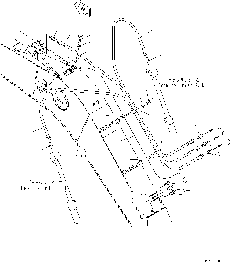 Komatsu parts book diagram for PC200LC-7-BP S/N 200001-UP: BOOM (LUBRICATING LINE AND WORKING LAMP HARNESS)