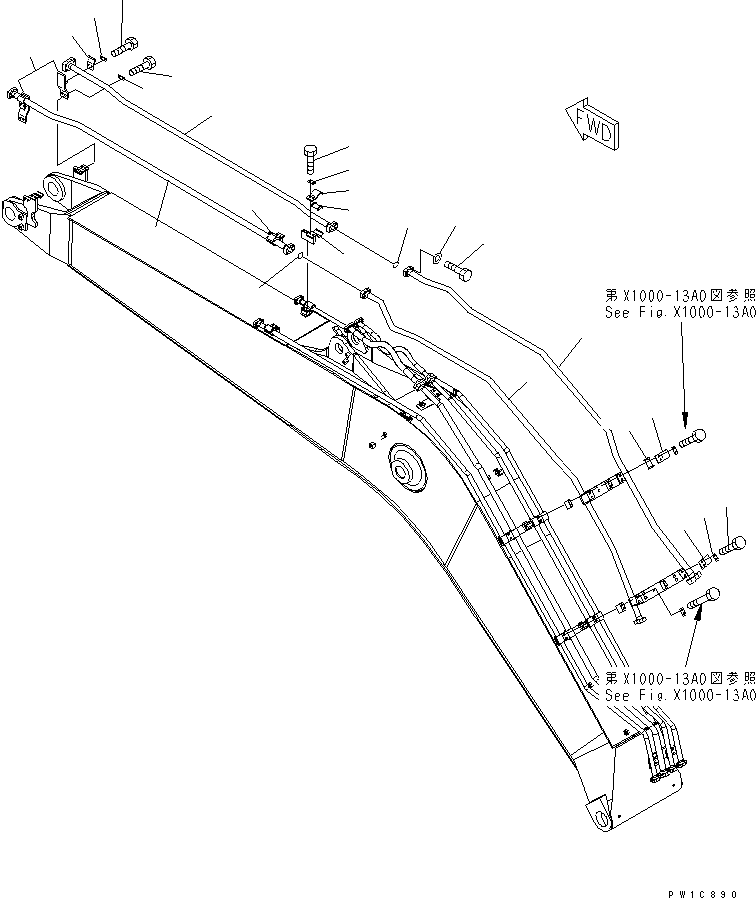 Komatsu parts book diagram for PC200LC-7-BP S/N 200001-UP: BOOM (HD) (ADDITIONAL LINE) (FOR ADDITIONAL PIPING) (FOR ARM CRANE)