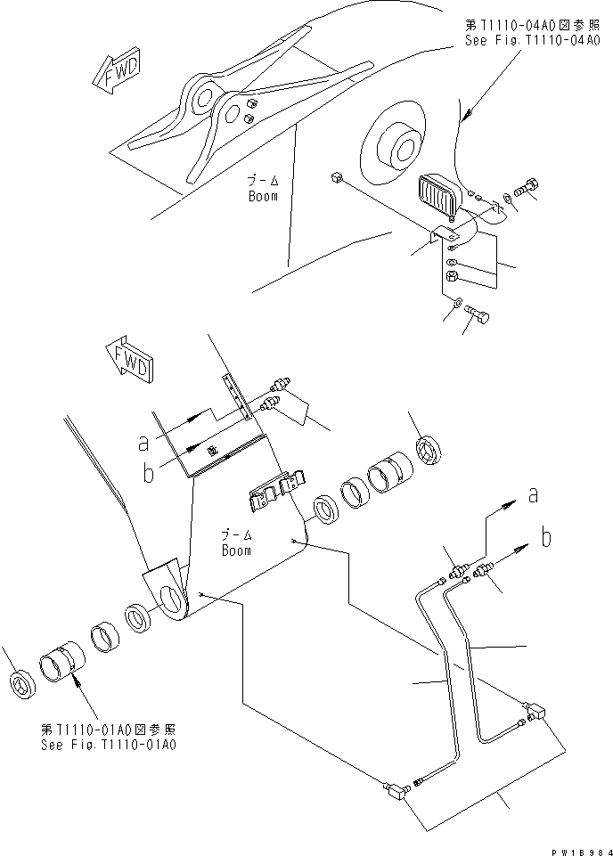 Komatsu parts book diagram for PC200LC-7-BP S/N 200001-UP: BOOM (WORKING LAMP AND BOOM FOOT LUBRICATING)