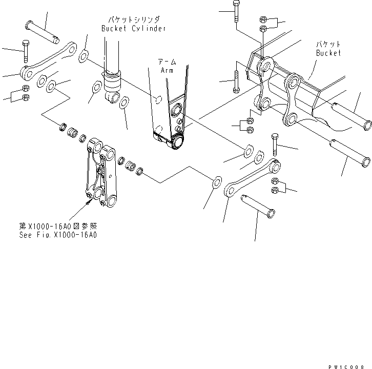 Komatsu parts book diagram for PC200LC-7-BP S/N 200001-UP: ARM (2.9M) (BUCKET LINK) (FOR ARM CRANE)
