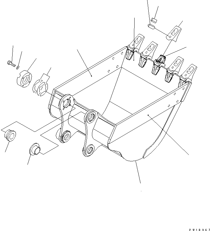 Komatsu parts book diagram for PC200LC-7-BP S/N 200001-UP: BUCKET ? 0.8M3 (CECE 0.7M3) ? 1044MM (VERTICAL PIN TYPE) (WITH ADJUSTER)