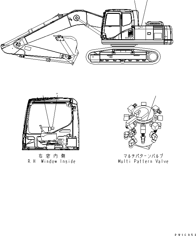 Komatsu parts book diagram for PC200LC-7-BP S/N 200001-UP: PLATE (MALTI PATTERN ? 4-WAY) (JAPANESE)