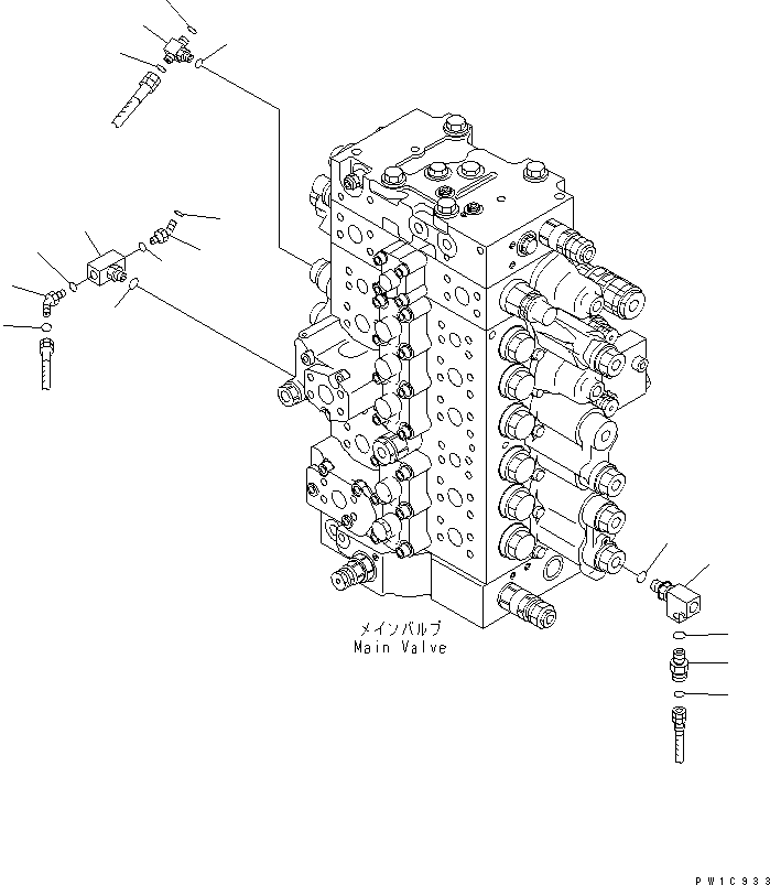 Komatsu parts book diagram for PC200LC-7-BP S/N 200001-UP: ARM CRANE (MAIN VALVE) (BURST VALVE)(#200001-200975)