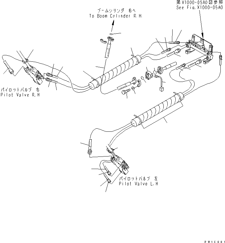 Komatsu parts book diagram for PC200LC-7-BP S/N 200001-UP: ARM CRANE (BOOM HOSE)(#200001-200975)
