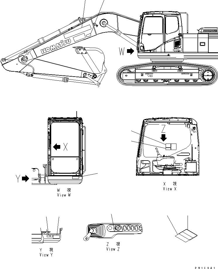 Komatsu parts book diagram for PC200LC-7-BP S/N 200001-UP: ARM CRANE (DECAL) (BURST VALVE)(#200001-200975)