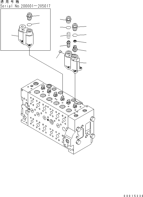 Komatsu parts book diagram for PC200LC-7-BP S/N 200001-UP: MAIN VALVE (3/16)