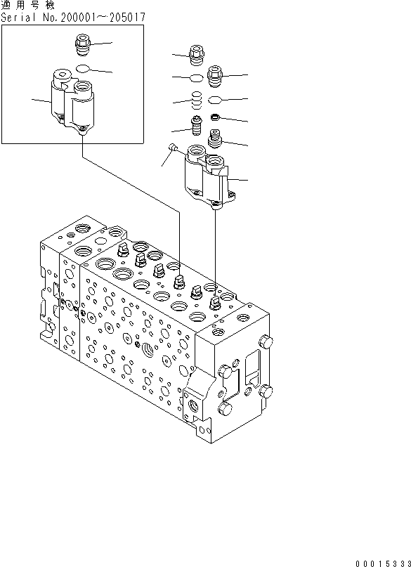 Komatsu parts book diagram for PC200LC-7-BP S/N 200001-UP: MAIN VALVE (1-ACTUATOR) (3/19)