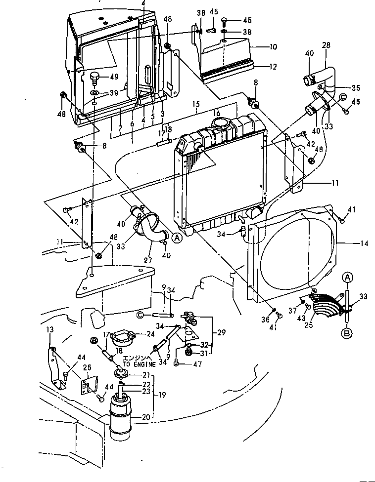 Komatsu parts book diagram for PC20FR-2 S/N 20001-UP: RADIATOR AND MOUNT