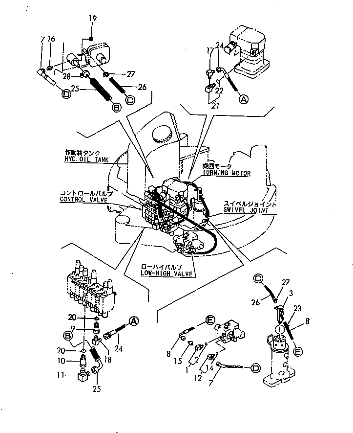 Komatsu parts book diagram for PC20FR-2 S/N 20001-UP: HYDRAULIC PIPING (RETURN LINE)