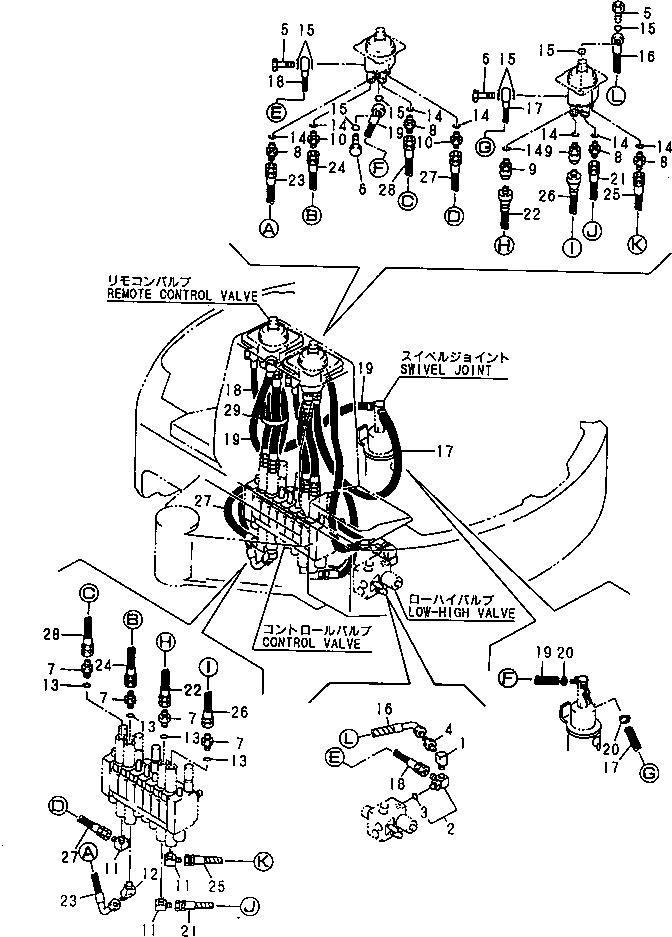 Komatsu parts book diagram for PC20FR-2 S/N 20001-UP: WORK EQUIPMENT CONTROL PIPING (MAIN LINE) (DIRECT)
