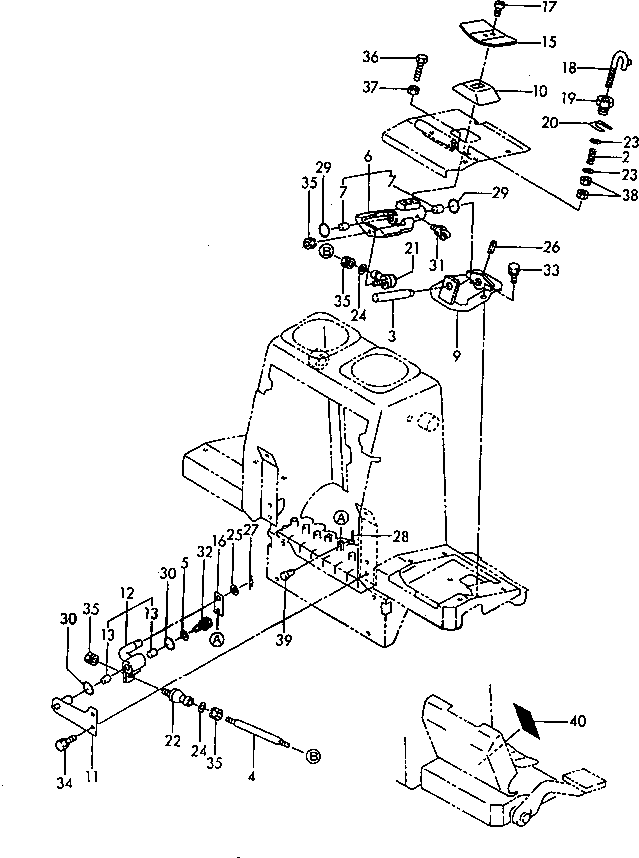 Komatsu parts book diagram for PC20FR-2 S/N 20001-UP: P.T.O. PEDAL AND LINKAGE