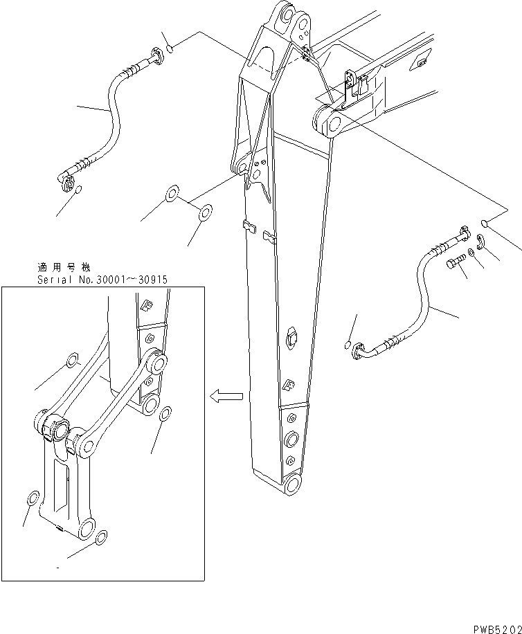 Excavators Komatsu / PC210-6 S/N 30001-UP(pc210-6r) / ARM (BUCKET CYLINDER HOSE AND SPACER) (DEMOLITION SPEC.)         (FOR HITACHI ATTACHMENT)(360800 : T1200-03A6)