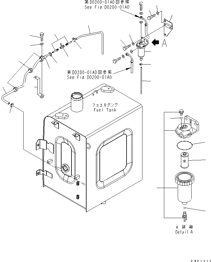 Excavators Komatsu / PC210LC-7K S/N K40001-UP(pc210l1u) / FUEL LINES (WATER SEPARATOR AND DRAIN)(003003 : D0200-02A0)