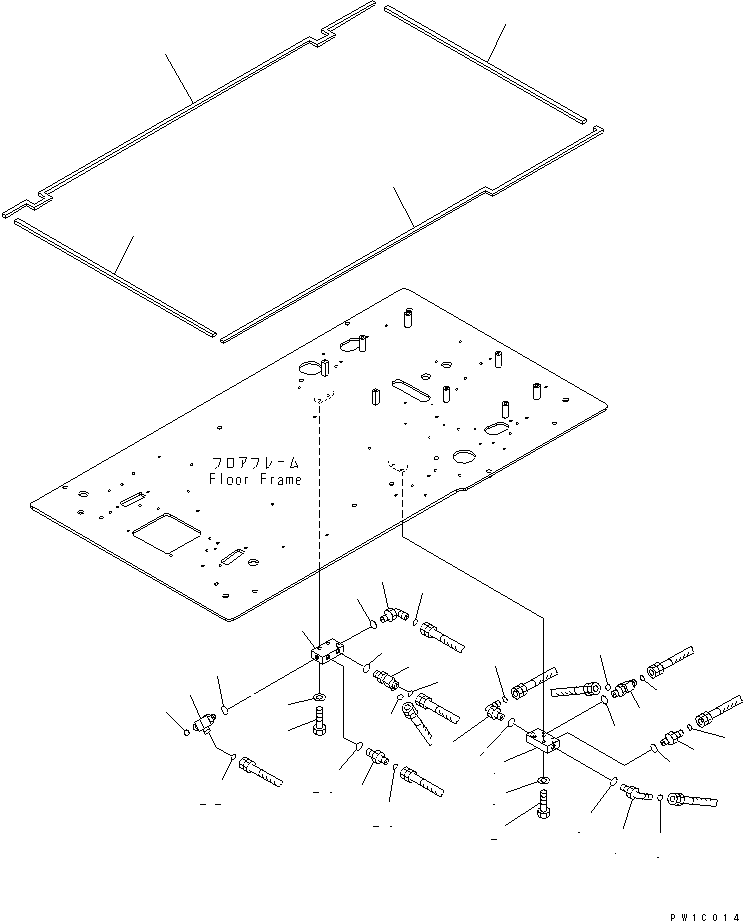 Excavators Komatsu / PC210LC-7K S/N K40001-UP(pc210l1u) / FLOOR FRAME (P,T BLOCK AND FLOOR SEAL) (1 ACTUATOR) (#K40001-K41726)(007087 : K1110-21A1)
