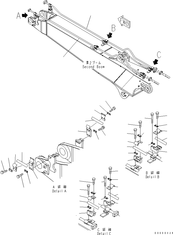 Excavators Komatsu / PC210LC-7K S/N K40001-UP(pc210l1u) / 2-PIECE BOOM (ADDITIONAL LINE) (2ND BOOM SIDE)(012016 : T1110-19A0)