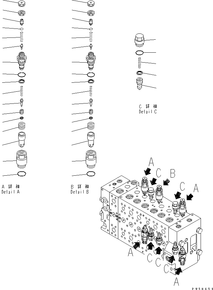 Excavators Komatsu / PC210LC-7K S/N K40001-UP(pc210l1u) / MAIN VALVE (1-ACTUATOR) (12/19) (#K40001-K41134)(016047 : Y1662-12A0)