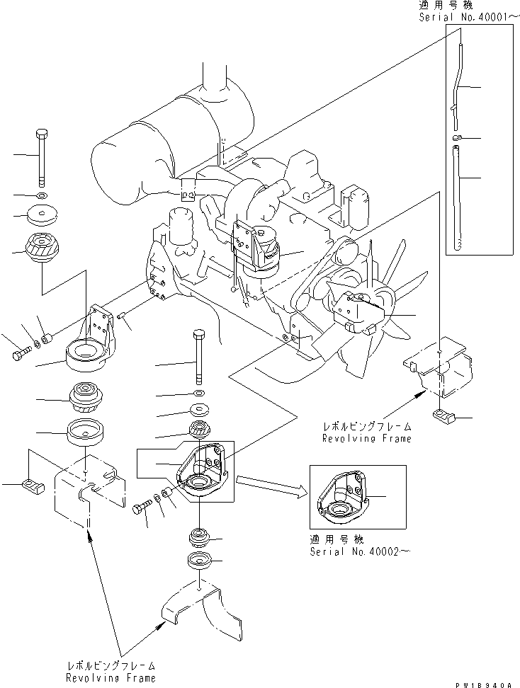 Excavators Komatsu / PC210LC-7-DA S/N 40001-UP(pc210l2r) / ENGINE MOUNT (BRACKET AND CUSHION)(030020 : B0100-01A0)