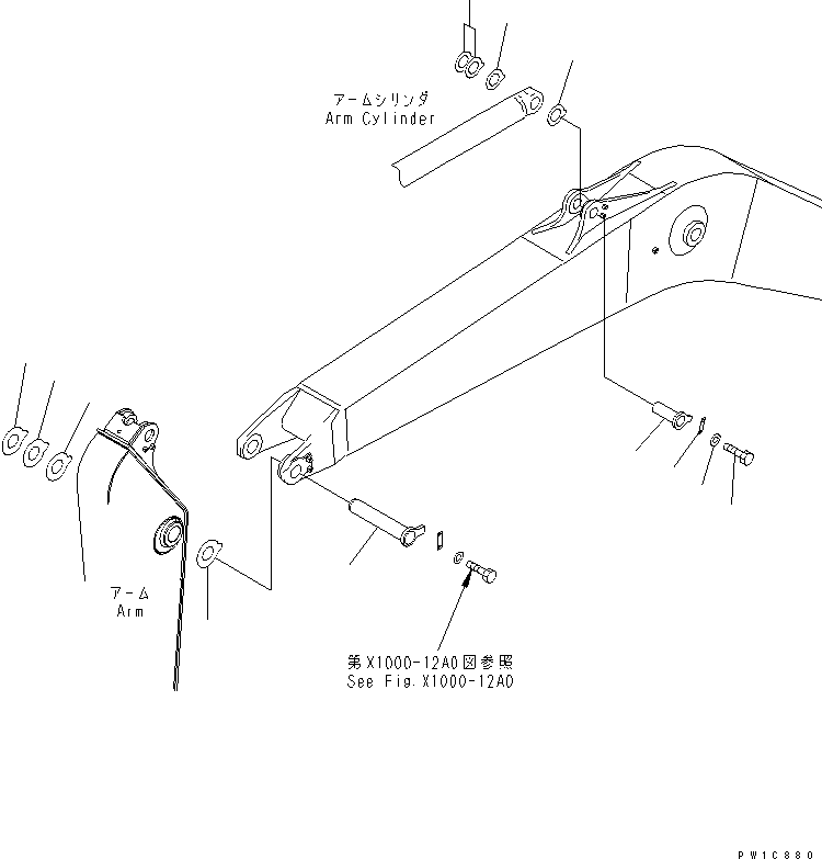 Excavators Komatsu / PC210LC-7-DA S/N 40001-UP(pc210l2r) / BOOM (TOP PIN AND BOTTOM PIN) (FOR ARM CRANE)(360030 : T1110-02A2)