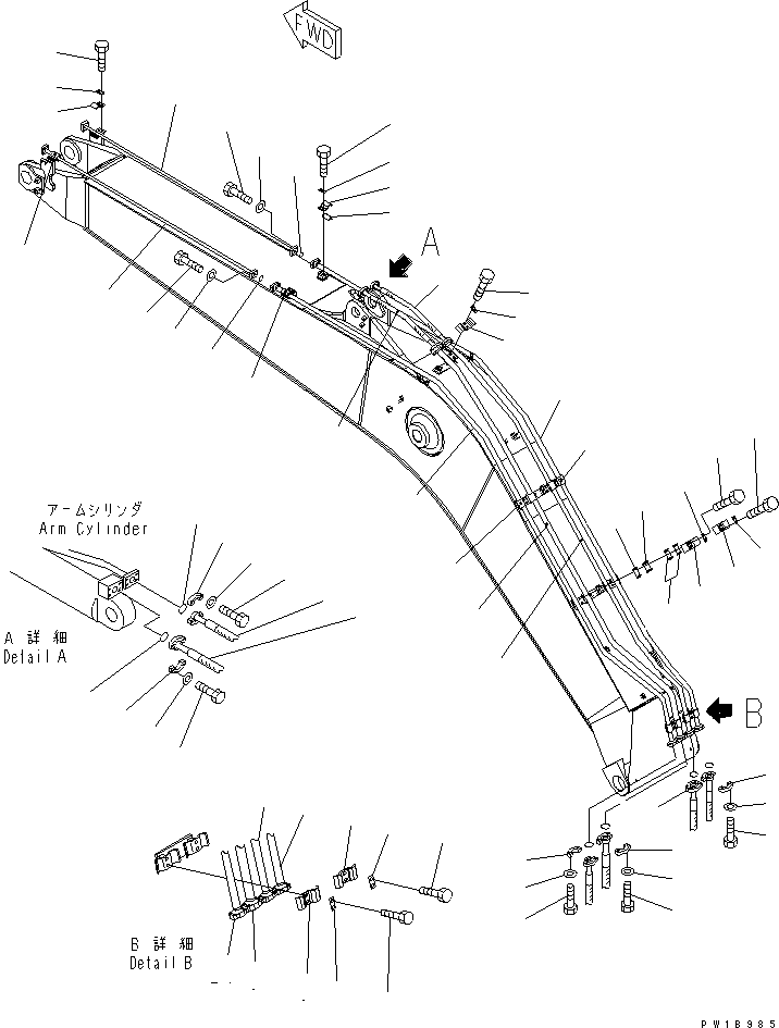 Excavators Komatsu / PC210LC-7-DA S/N 40001-UP(pc210l2r) / BOOM (HD) (FOR ADDITIONAL PIPING) (ARM CYLINDER LINE AND BUCKET  CYLINDER LINE)(360040 : T1110-03A0)