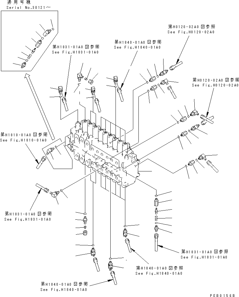 Excavators Komatsu / PC210LC-6 S/N 30001-UP(pc210lcc) / MAIN VALVE (VALVE) (3 ACTUATOR)(#30001-30390)(150300 : H0120-01A6)