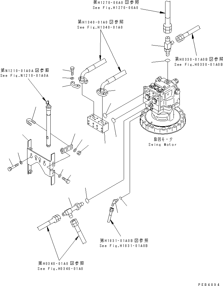 Excavators Komatsu / PC210LC-6 S/N 30001-UP(pc210lcc) / SWING MOTOR (CONNECTING PARTS) (FOR ADDITIONAL PIPING)           (1 ACTUATOR)(#30980-)(270120 : N1220-01A1D)