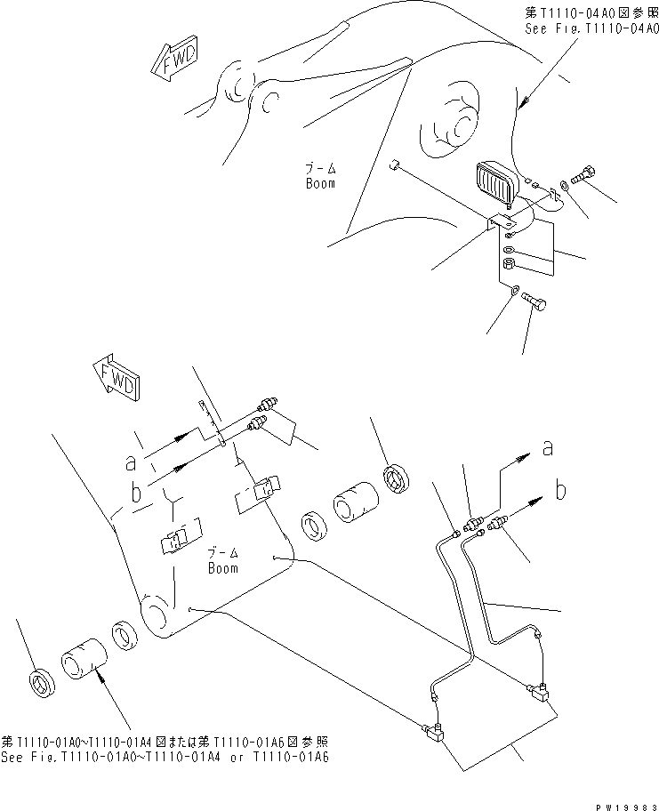 Excavators Komatsu / PC210LC-6 S/N 30001-UP(pc210lcc) / BOOM (WORKING LAMP AND BOOM FOOT LUBRICATING)(#30001-31179)(360280 : T1110-07A0)