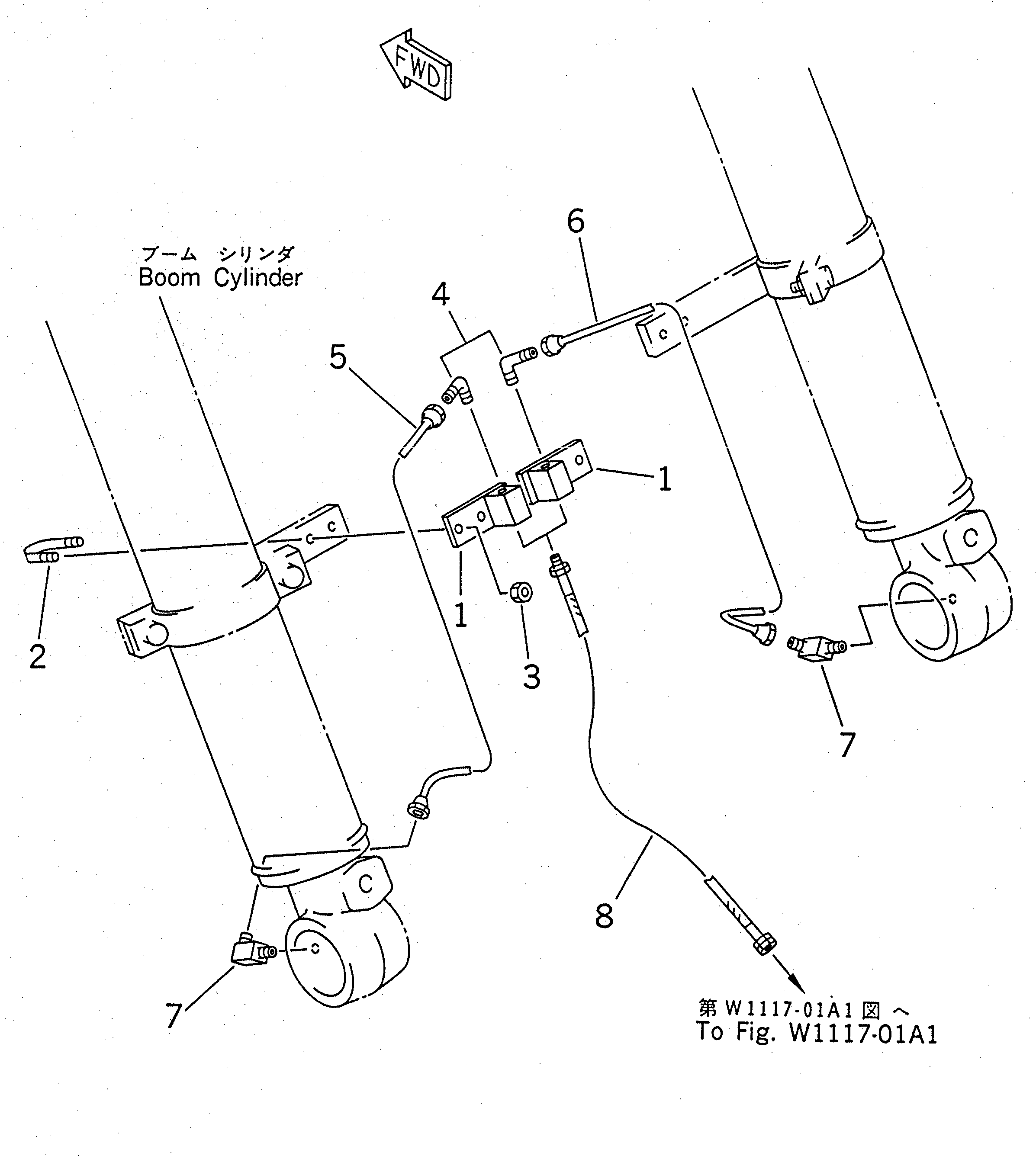 Excavators Komatsu / PC210LC-6 S/N 30001-UP(pc210lcc) / BOOM CYLINDER (AUTO GREASE SUPPLY SYSTEM)(360380 : T1120-03A2)