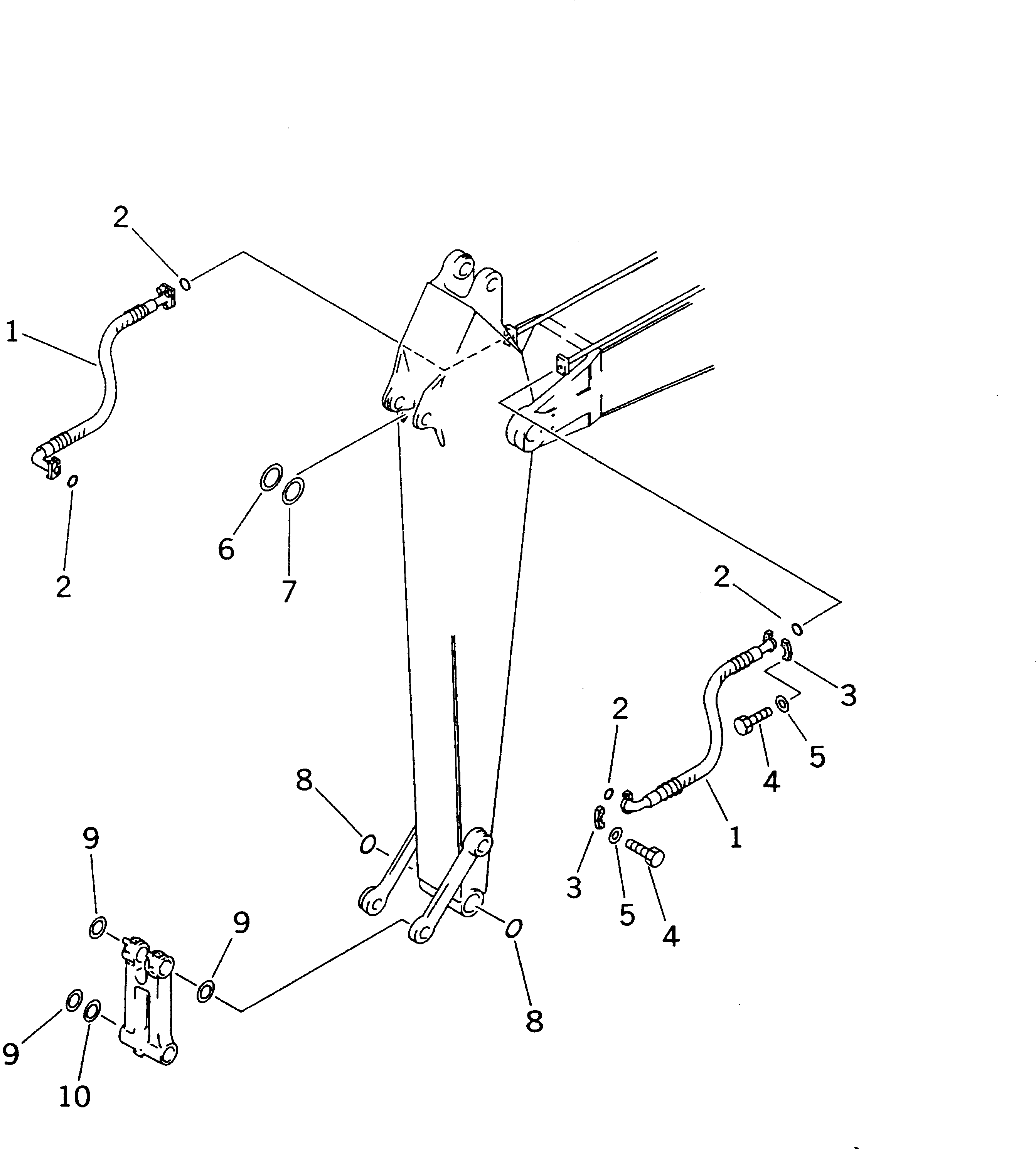 Excavators Komatsu / PC210LC-6 S/N 30001-UP(pc210lcc) / ARM (BUCKET CYLINDER HOSE AND SPACER)(360650 : T1200-03A0)