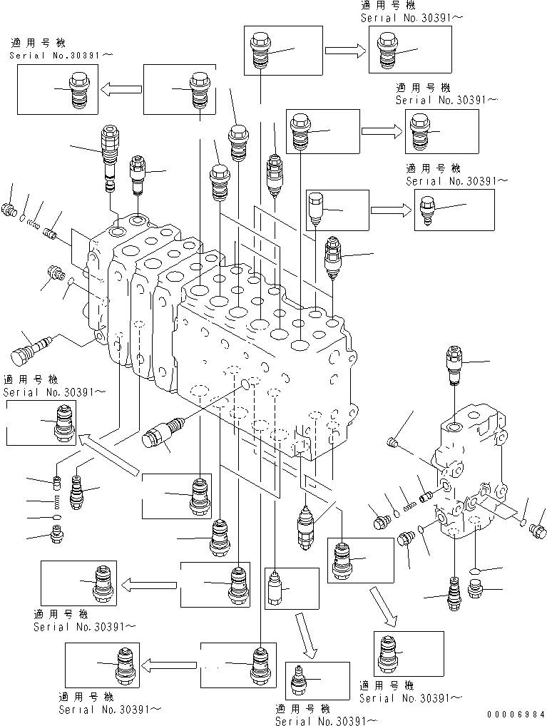 Excavators Komatsu / PC210LC-6 S/N 30001-UP(pc210lcc) / MAIN VALVE (3-ACTUATOR) (5/11)(#30001-30499)(483660 : Y1666-05A0)