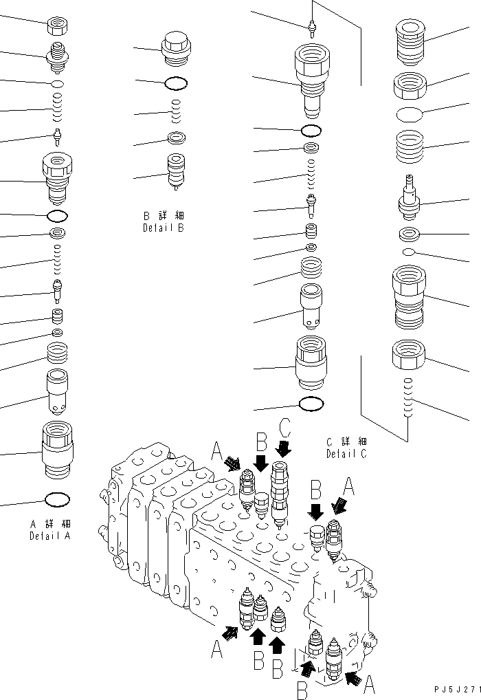 Excavators Komatsu / PC210LC-6 S/N 30001-UP(pc210lcc) / MAIN VALVE (3-ACTUATOR) (9/11)(#30636-30915)(483920 : Y1666-09A0C)