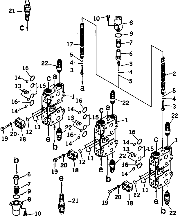 Excavators Komatsu / PC210LC-6 S/N 30001-UP(pc210lcc) / MAIN VALVE (3-ACTUATOR) (10/11)(#30636-30979)(483990 : Y1666-10A0D)