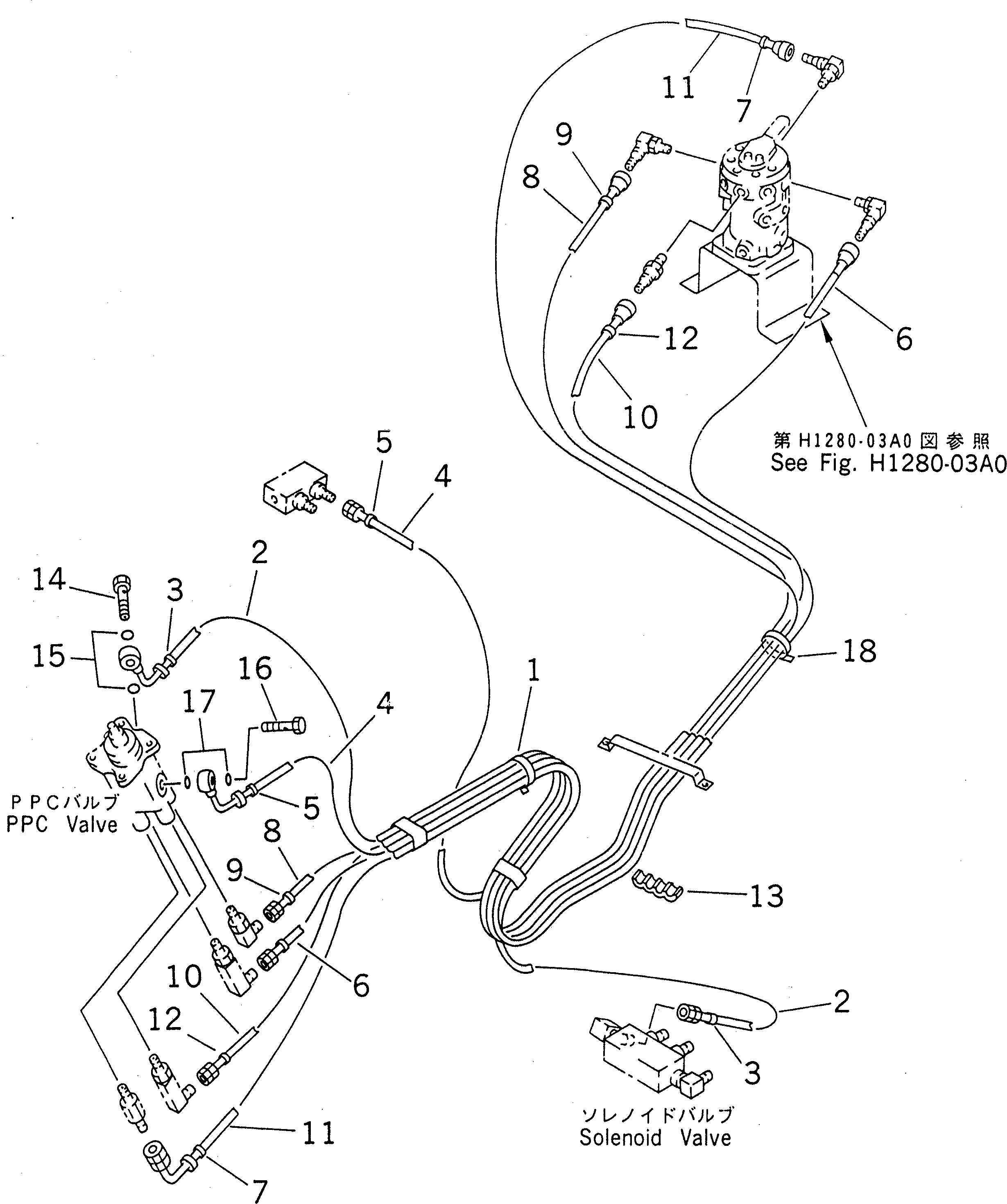 Excavators Komatsu / PC210LC-6 S/N 30001-UP(pc210lcr) / MULTI PATTERN VALVE (4WAY) (LEFT PPC VALVE TO MULTI VALVE)(#30500-30915)(151490 : H1280-01A0A)