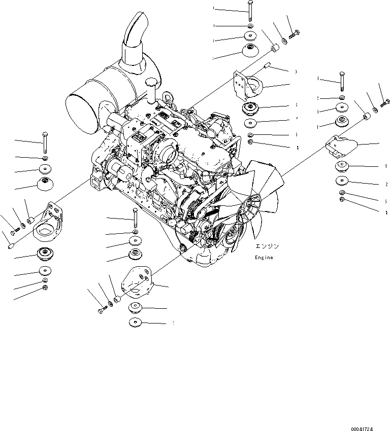 Excavators Komatsu / PC210NLC-8K S/N K50001-UP(pc210n0u) / ENGINE MOUNTING (BRACKET AND CUSHION)(001002 : B0100-01A0)