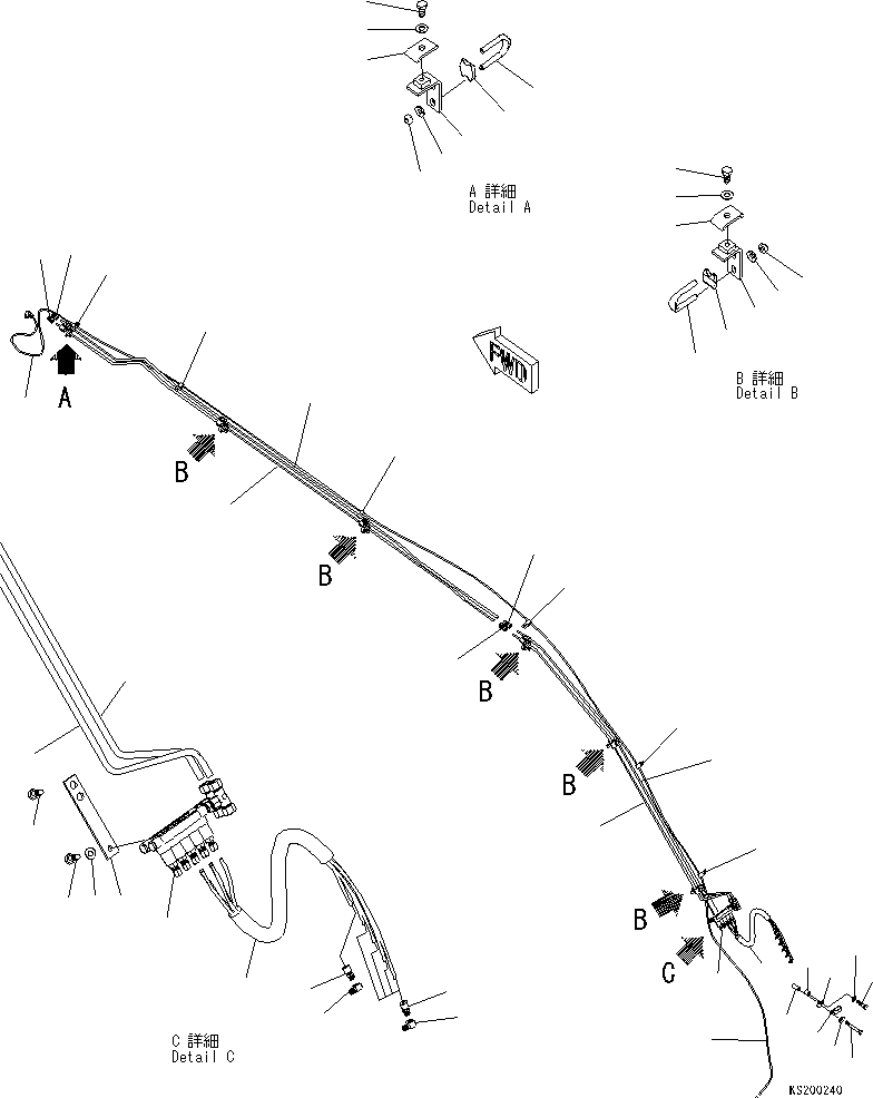 Komatsu parts book diagram for PC210NLC-8K S/N K50001-UP: 1-PIECE BOOM AUTO GREASE PARTS(#K52390-)