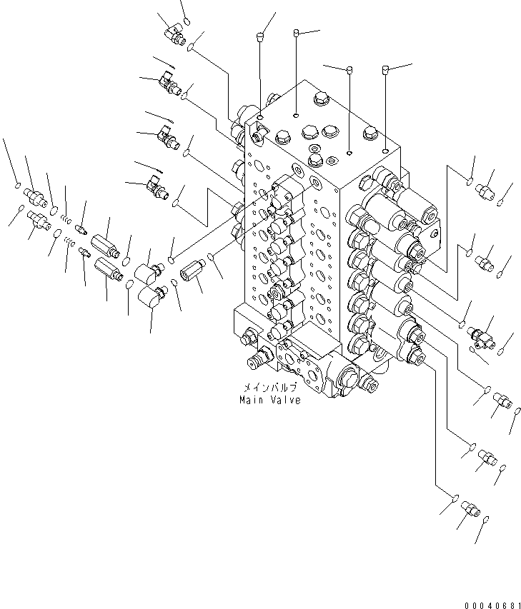Komatsu parts book diagram for PC210NLC-8K S/N K50001-UP: MAIN VALVE (CONNECTING PARTS) (1/2) (7-SPOOL)