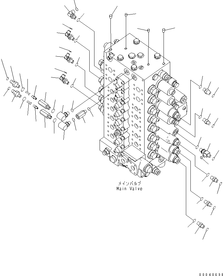 Komatsu parts book diagram for PC210NLC-8K S/N K50001-UP: MAIN VALVE (CONNECTING PARTS) (1/2) (8-SPOOL)