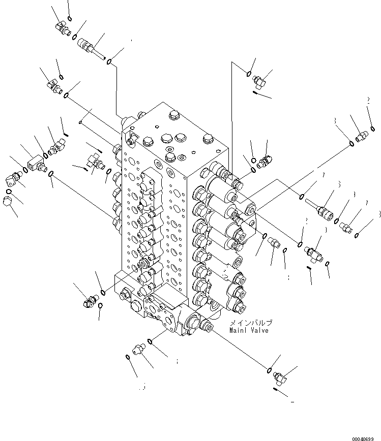 Komatsu parts book diagram for PC210NLC-8K S/N K50001-UP: MAIN VALVE (CONNECTING PARTS) (2/2) (8-SPOOL)