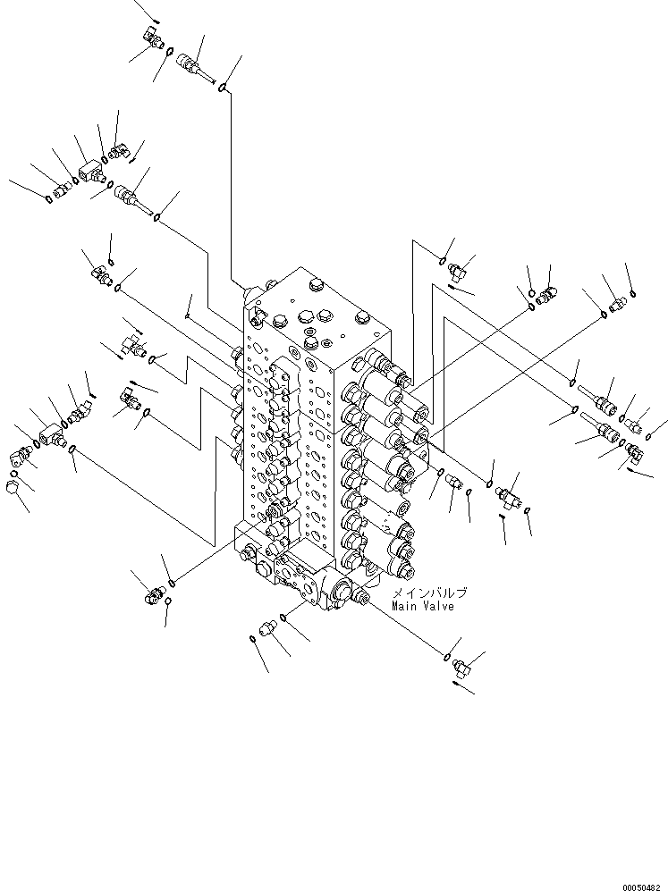 Komatsu parts book diagram for PC210NLC-8K S/N K50001-UP: MAIN VALVE (CONNECTING PARTS) (2/2) (9-SPOOL) (FOR 2-PIECE BOOM, 2-ATTACHMENT)
