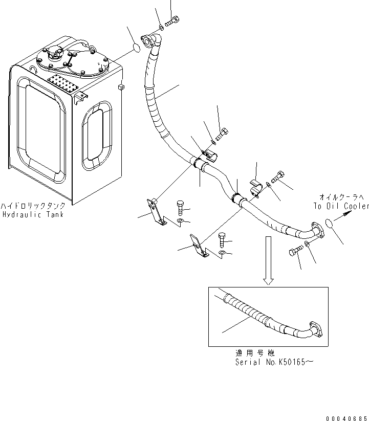 Komatsu parts book diagram for PC210NLC-8K S/N K50001-UP: OIL COOLER LINE