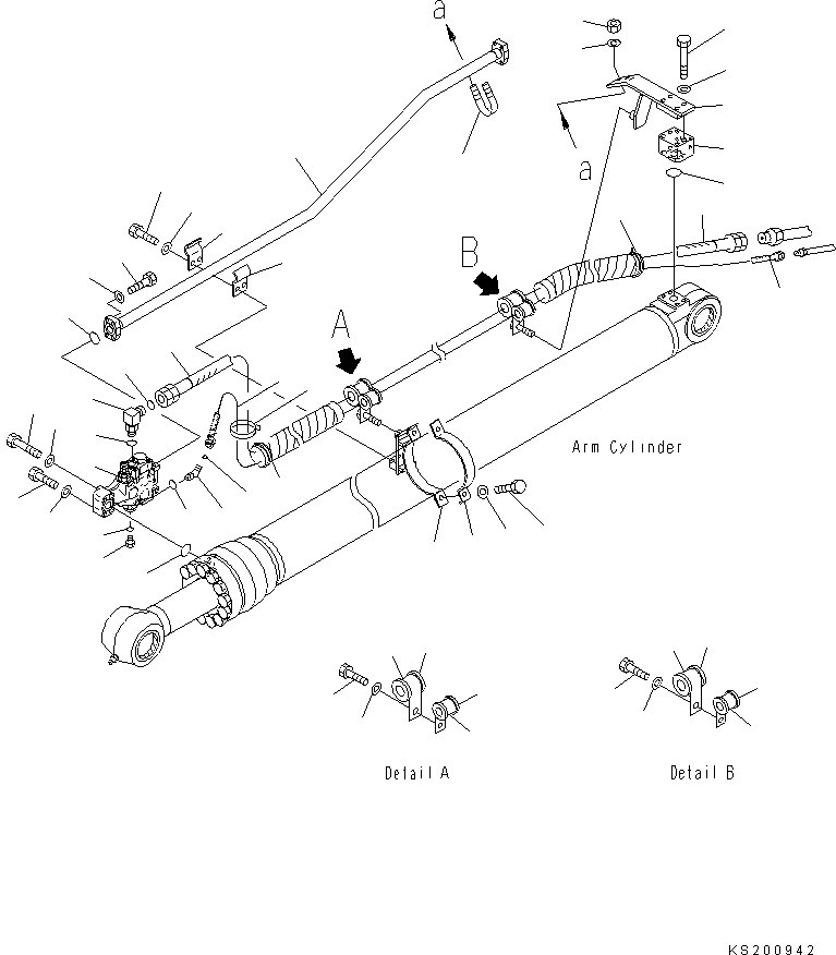 Komatsu parts book diagram for PC210NLC-8K S/N K50001-UP: BURST VALVE LINE (BOOM AND ARM) (ARM CYLINDER SIDE 2.9M) (1/2) (#K50047-)
