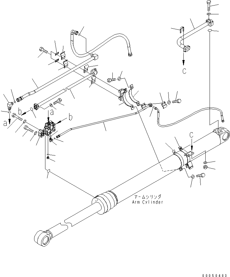 Komatsu parts book diagram for PC210NLC-8K S/N K50001-UP: BURST VALVE LINE (BOOM AND ARM) (ARM CYLINDER SIDE) (1/2) (FOR 2-PIECE BOOM)