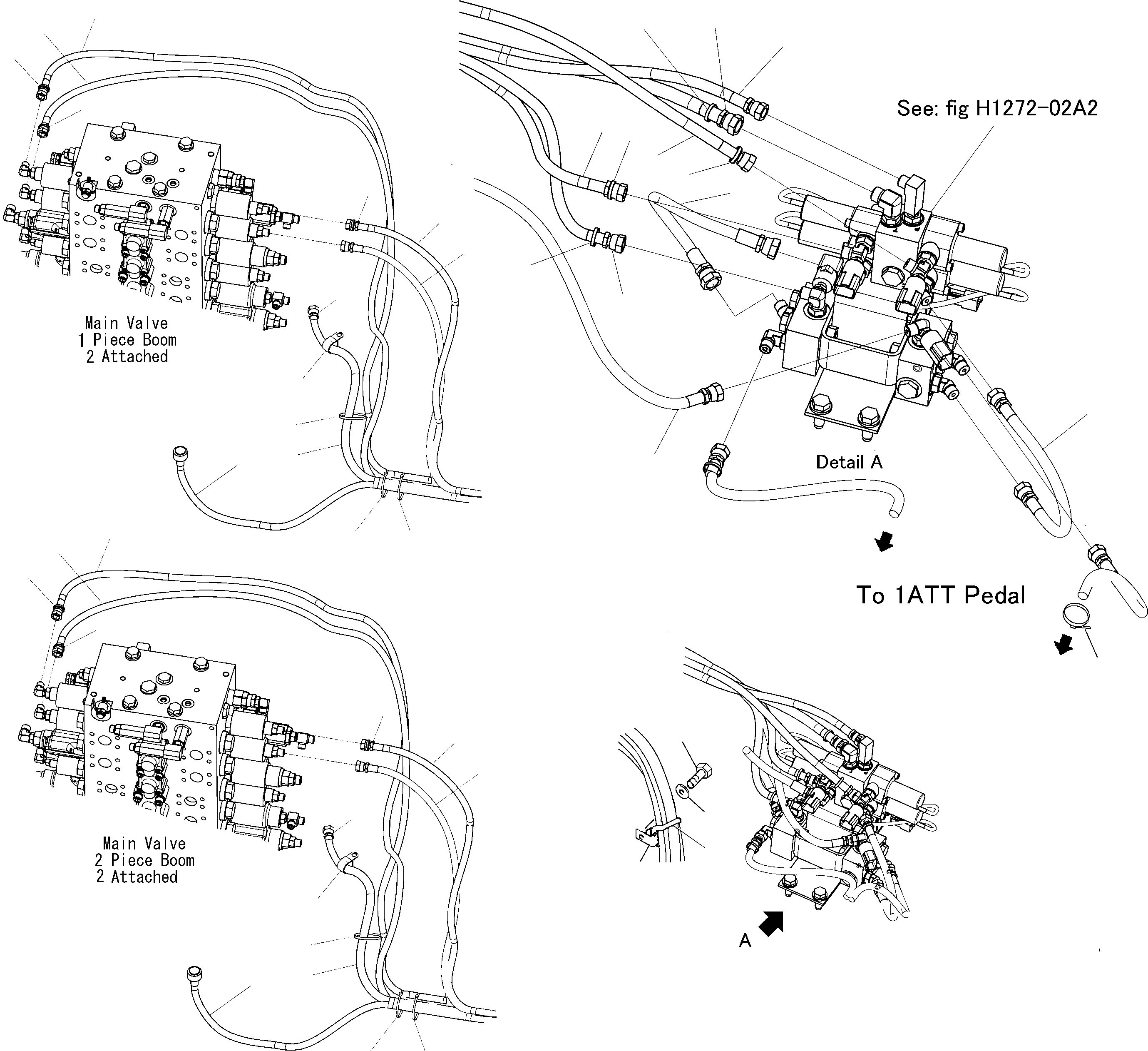 Komatsu parts book diagram for PC210NLC-8K S/N K50001-UP: ATTACHMENT ADDITIONAL LINE FOR 1-PIECE BOOM , 2-ATT AND 2-PIECE BOOM , 2ATT