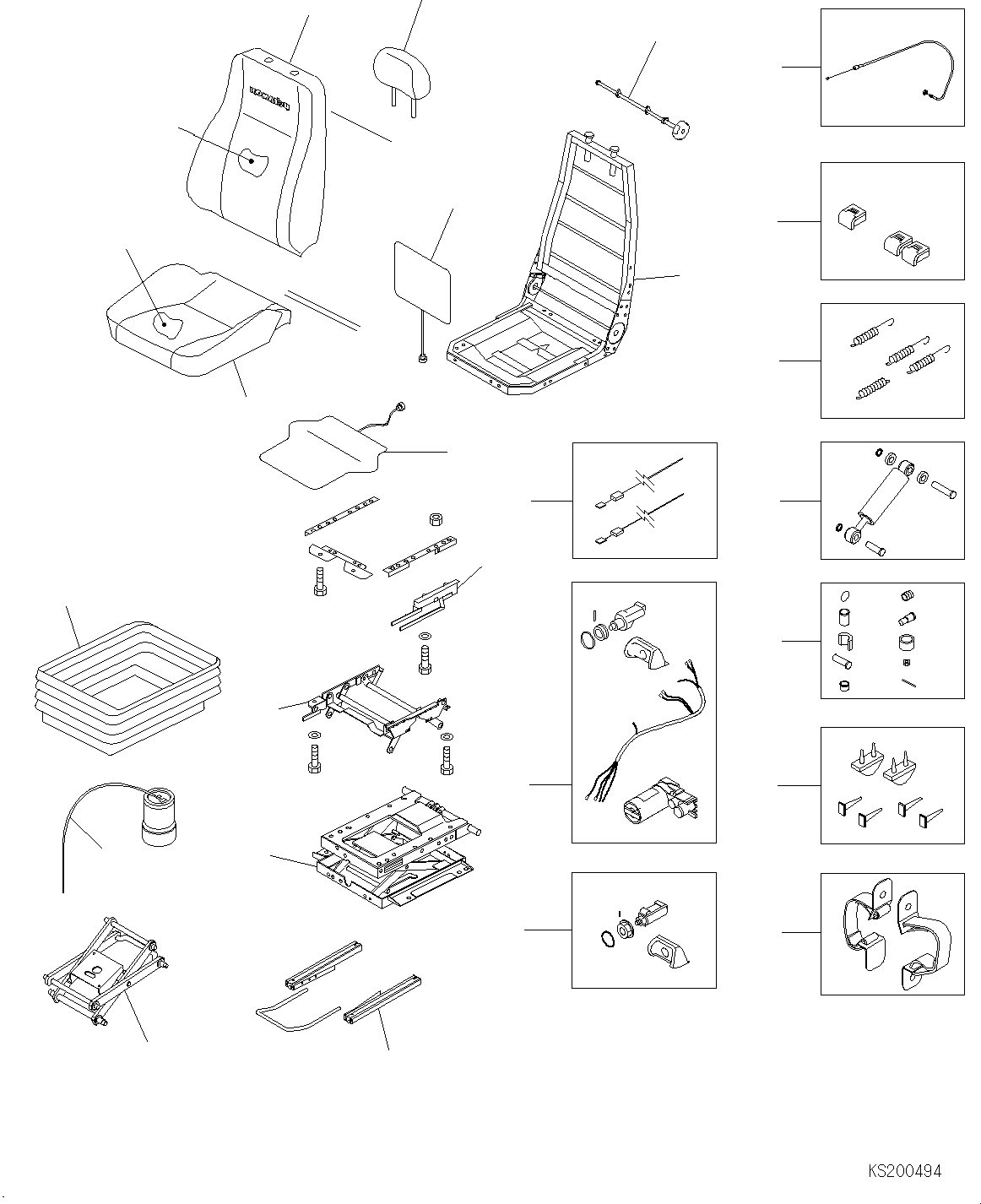 Komatsu parts book diagram for PC210NLC-8K S/N K50001-UP: OPERATORґS HIGH BACKED SEAT (SUSPENSION) (#K53333-)