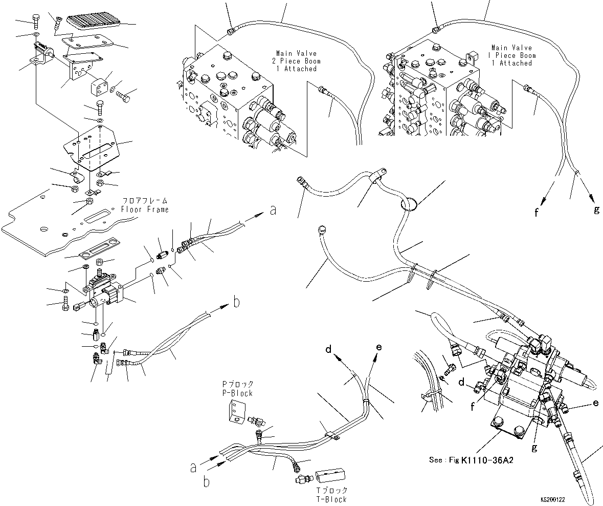 Komatsu parts book diagram for PC210NLC-8K S/N K50001-UP: FLOOR FRAME (ATTACHMENT CONTROL) FOR 1 PIECE , 1- ATT & 2 PIECE , 1- ATT (#K51095-)