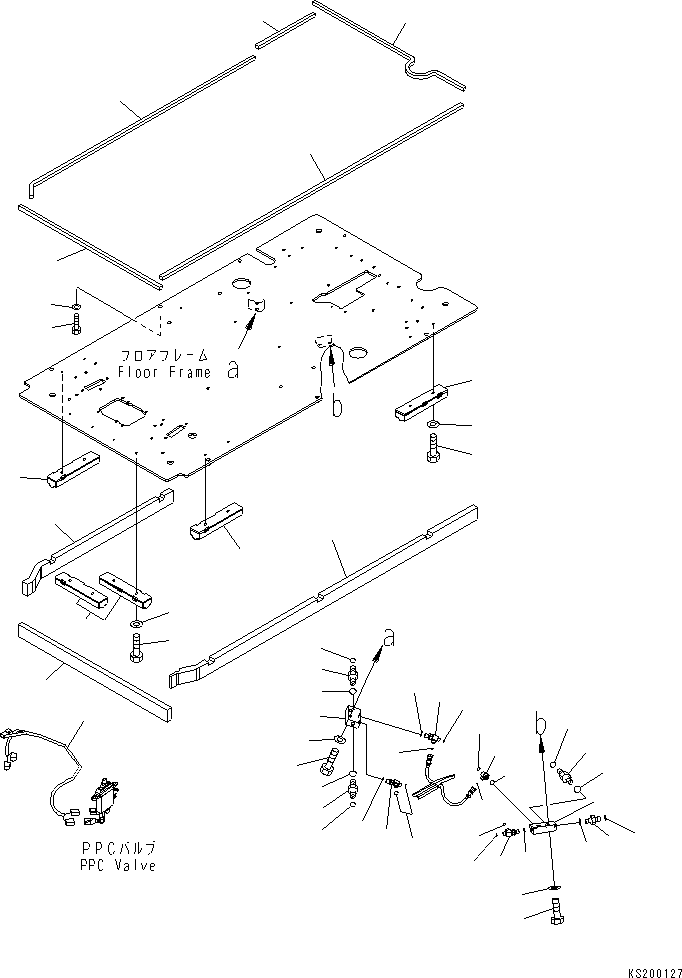 Komatsu parts book diagram for PC210NLC-8K S/N K50001-UP: FLOOR FRAME (P, T BLOCK AND FLOOR SEAL) (FOR 2-PIECE BOOM, 2-ATTACHMENT)