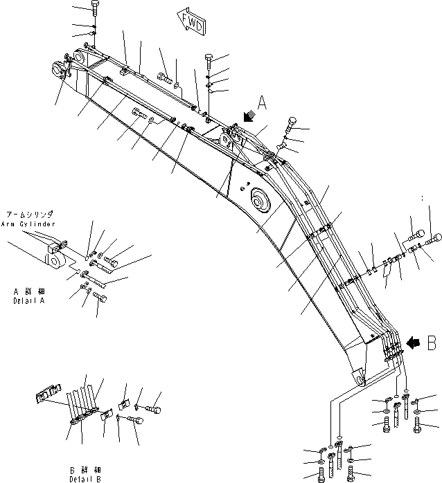 Komatsu parts book diagram for PC210NLC-8K S/N K50001-UP: BOOM (ARM AND BUCKET CYLINDER LINE)